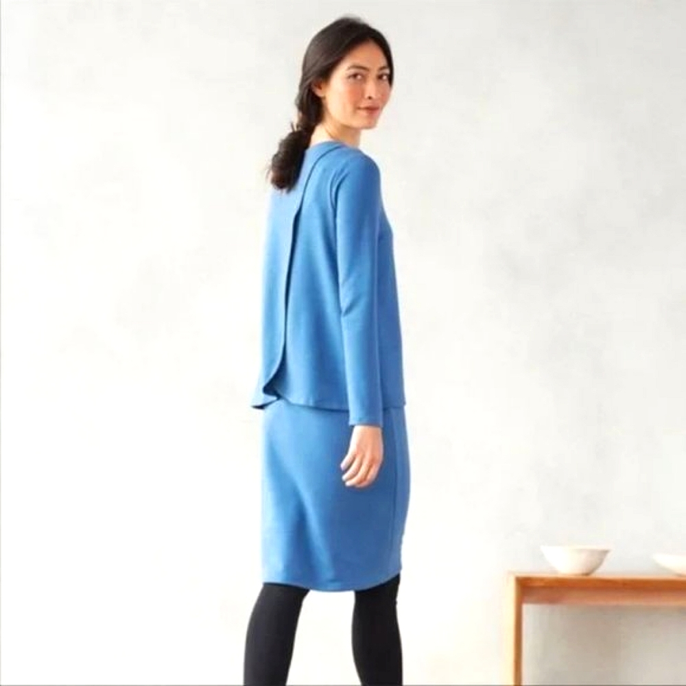 J JILL Dress M Blue Opal Luxe TENCELL Pure Jill Knit Stretch Tiered